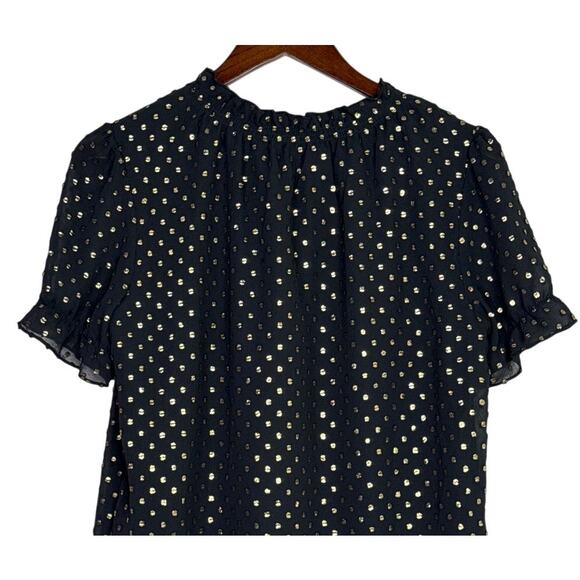 J. Crew Metallic Polka Dot Flowy Short Sleeve Baby Doll Blouse XS Black Gold - Picture 5 of 16